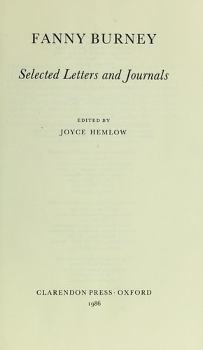 Fanny Burney: Selected Letters and Journals