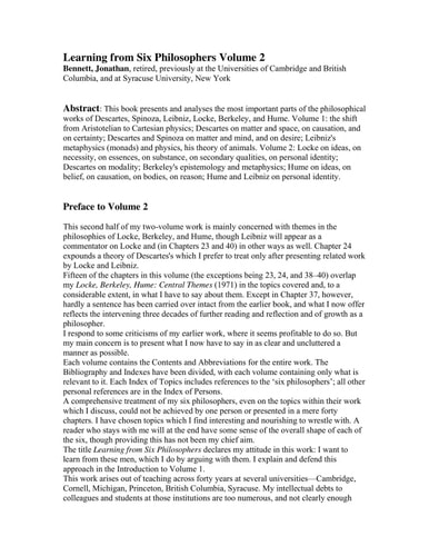 Learning from Six Philosophers: Descartes, Spinoza, Leibniz, Locke, Berkeley, Hume