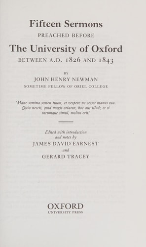 John Henry Newman: Fifteen Sermons Preached before the University of Oxford