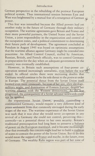 The Impossible Peace: Britain, the Division of Germany, and the Origins of the Cold War
