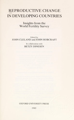 Reproductive Change in Developing Countries: Insights from the World Fertility Survey