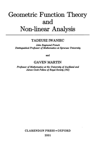 Geometric Function Theory and Non-linear Analysis