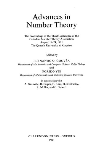 Advances in Number Theory: The Proceedings of the Third Conference of the Canadian Number Theory Association