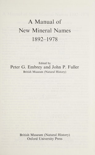 A Manual of New Mineral Names, 1892-1978