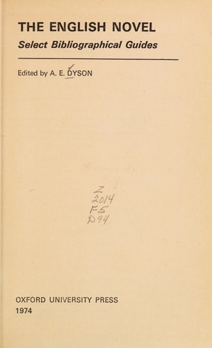 The English Novel: Select Bibliographical Guides