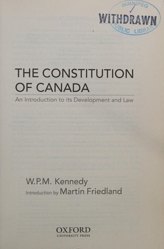 The Constitution of Canada: An Introduction to its Development and Law