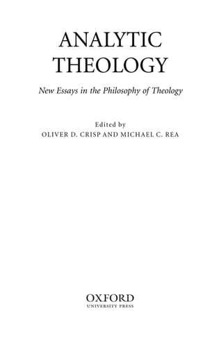 Analytic Theology: New Essays in the Philosophy of Theology