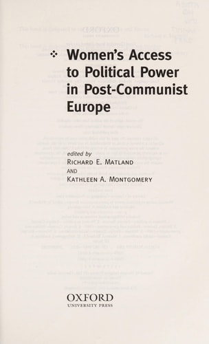Women's Access to Political Power in Post-Communist Europe