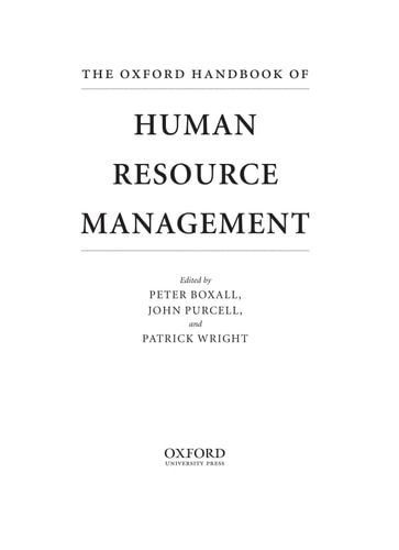The Oxford Handbook of Human Resource Management