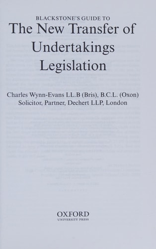 Blackstone's Guide to the New Transfer of Undertakings Legislation