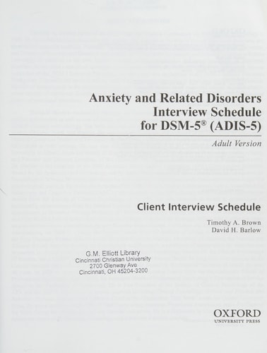 Anxiety and Related Disorders Interview Schedule for DSM-5 (ADIS-5): Adult Version - Client Interview Schedule 5-Copy Set