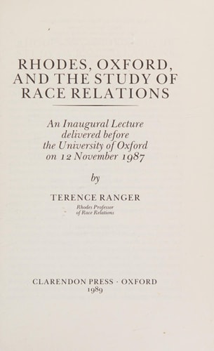 Rhodes, Oxford and the Study of Race Relations