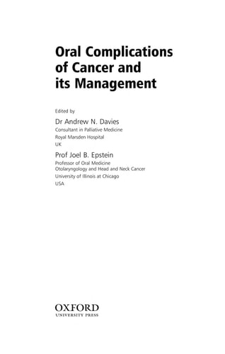 Oral Complications of Cancer and its Management