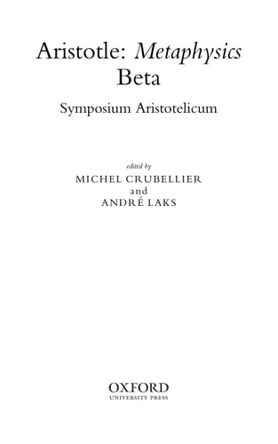 Aristotle's Metaphysics Beta: Symposium Aristotelicum