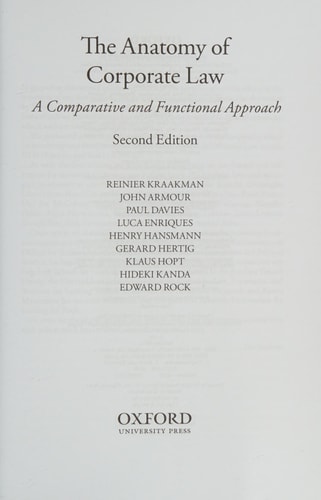 The Anatomy of Corporate Law: A Comparative and Functional Approach