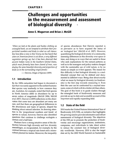 Biological Diversity Frontiers in Measurement and Assessment