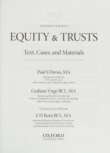 Equity & Trusts: Text, Cases, and Materials