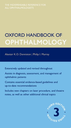 Clinical skills ;Investigations and their interpretation ;Ocular trauma ;Lids ;Lacrimal ;Conjunctiva ;Cornea ;Sclera ;Lens ;Glaucoma ;Uveitis ;Vitreoretinal ;Medical retina ;Orbit ;Intraocular tumours ;Neuro-ophthalmology ;Strabismus ;Paediatric ophthalmology ;Refractive ophthalmology ;Aids to diagnosis ;Vision in context ;Ophthalmic surgery: anaesthetics and perioperative care ;Ophthlmic surgery - theatre notes ;Laser ;Therapeutics ;Evidence-based ophthalmology ;Resources