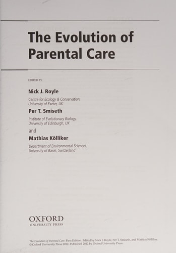 The Evolution of Parental Care