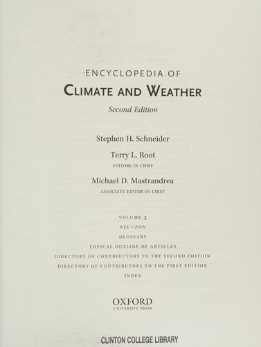 Encyclopedia of Climate and Weather: Three-Volume Set
