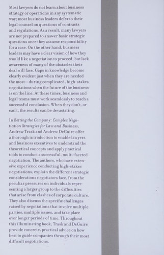 Betting the Company Complex Negotiation Strategies for Law and Business