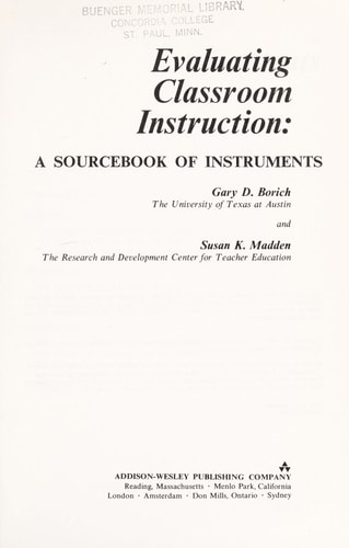 Evaluating Classroom Instruction: A Sourcebook of Instruments