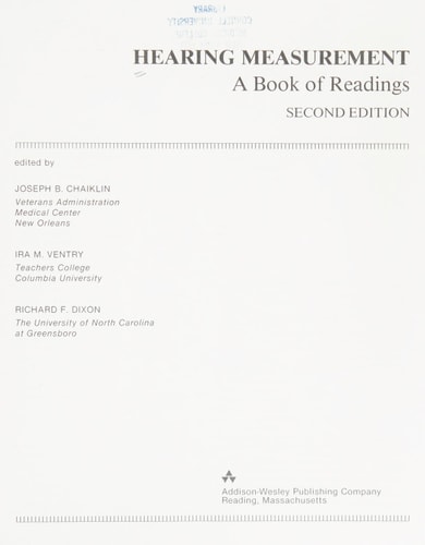 Hearing Measurement: A Book of Readings