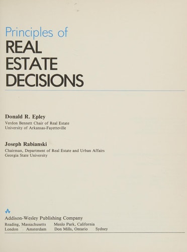 Principles of Real Estate Decisions