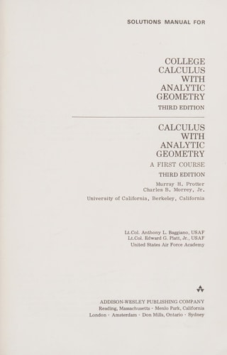 Solutions Manual for College Calculus with Analytic Geometry