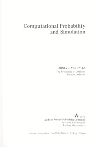 Computational Probability and Simulation (Applied Mathematics and Computation; No. 12)