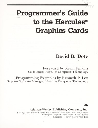 Programmer's Guide to the Hercules Graphics Cards