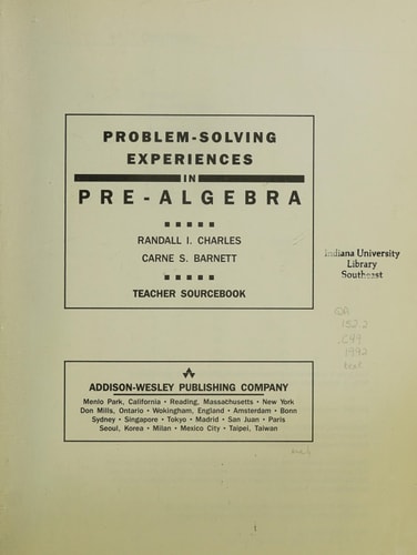 Problem-Solving Experiences in Pre-Algebra: Teacher Sourcebook