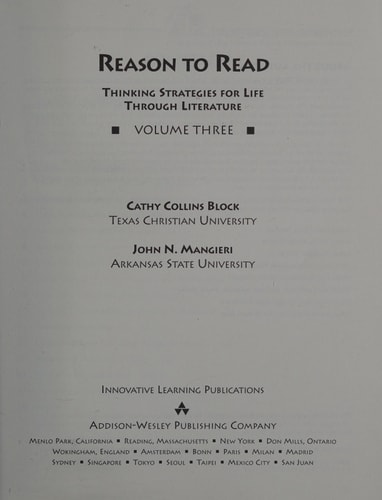 Reasons to Read: Thinking Strategies for Life Through Literature (Volume One)