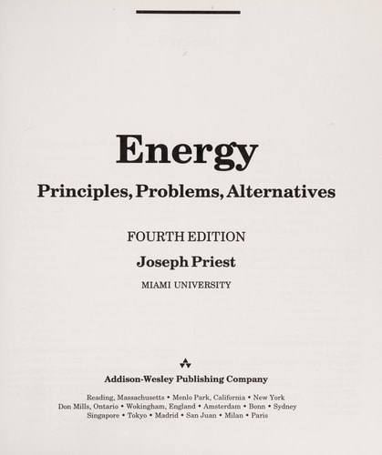Energy: Principles, Problems, Alternatives