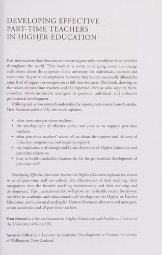 Developing Effective Part-time Teachers in Higher Education: New Approaches to Professional Development