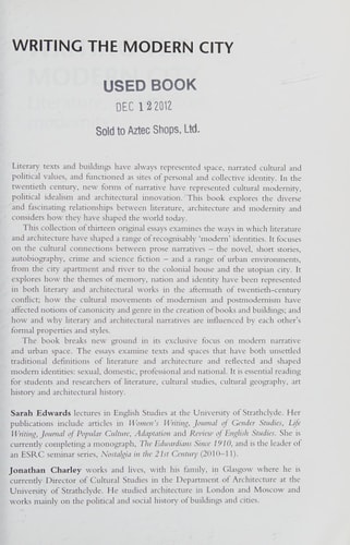 Writing the Modern City: Literature, Architecture, Modernity