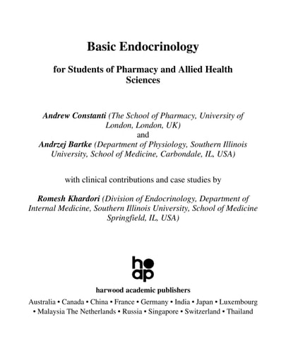 Basic Endocrinology for Students of Pharmacy and Allied Health Sciences