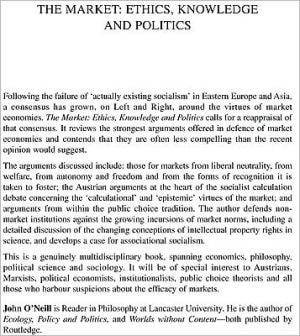 Market: Ethics, Knowledge and Politics