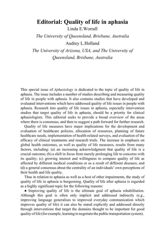 Quality of life in aphasia