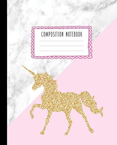Composition Notebook: Gold Unicorn, Pink Marble and Gold Pattern