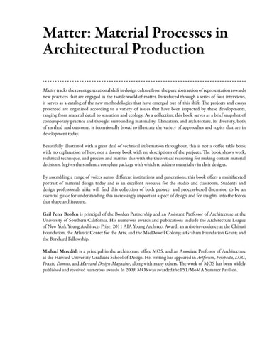 Matter: Material Processes in Architectural Production