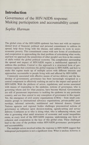 Governance of HIV/AIDS: Making Participation and Accountability Count