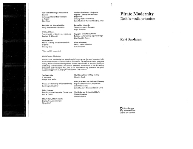 Pirate Modernity: Delhi's Media Urbanism