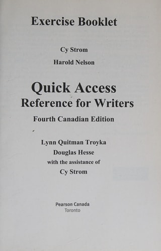 Exercise Booklet for Quick Access: Reference for Writers, Fourth Canadian Edition