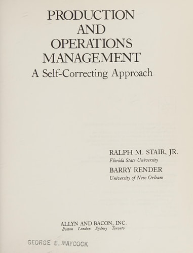 Production and Operations Management: A Self-Correcting Approach
