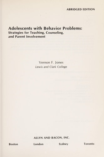 Adolescents with Behavior Problems: Strategies for Teaching, Counseling, and Parent Involvement