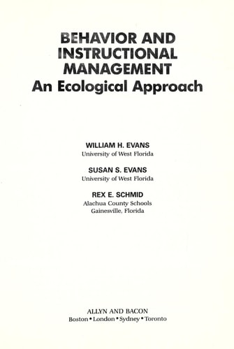 Behavior and Instructional Management: An Ecological Approach