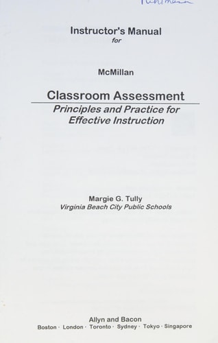 Classroom Assessment: Instructor's Manual