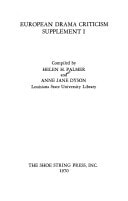 European Drama Criticism: Supplement