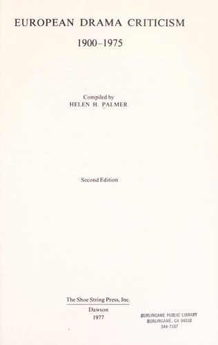 European Drama Criticism, 1900-1975